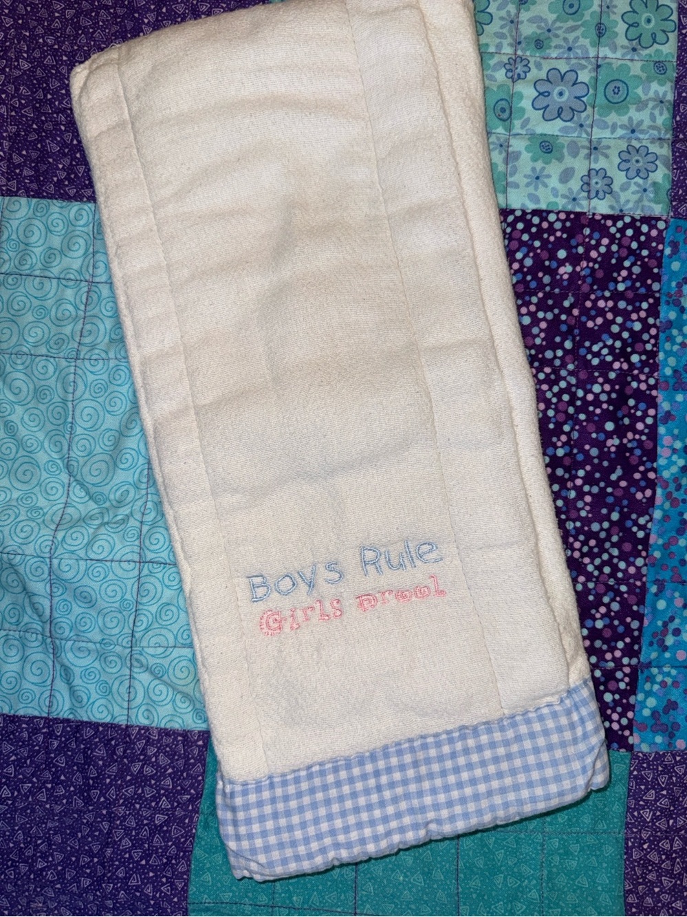 Burp Cloth embroidered “Boys Rule Girls Drool” cotton cloth diaper handcrafted